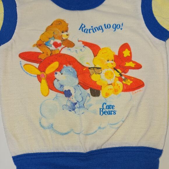 Care Bears Pajamas Set Long Sleeve Pant Size 4/5 Lightweight 1983 Yellow Blue - Picture 4 of 9